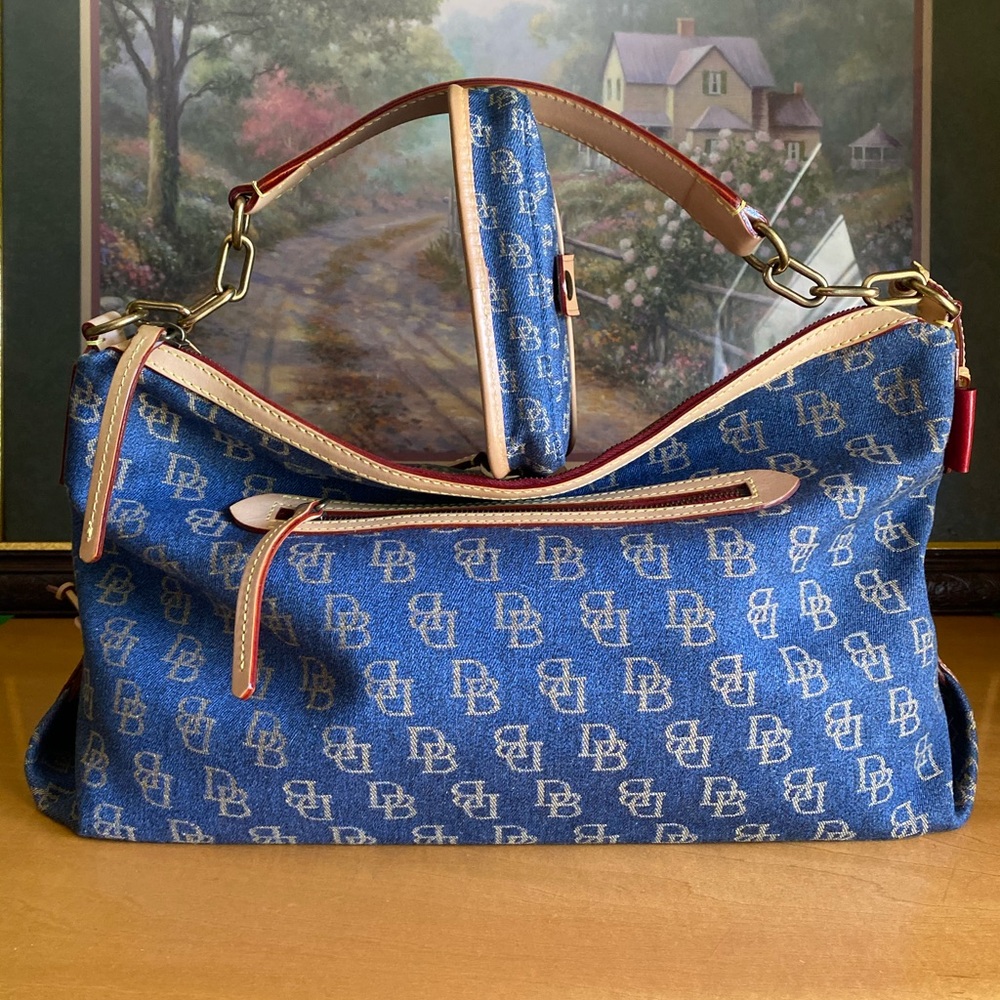 DOONEY & BOURKE DENIM Y2K BAG MEDIUM SAC W WRISTLET & KEYCHAIN RARE SET ! NEW !